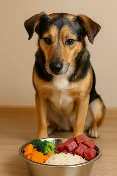 cane perplesso davanti alla ciotola