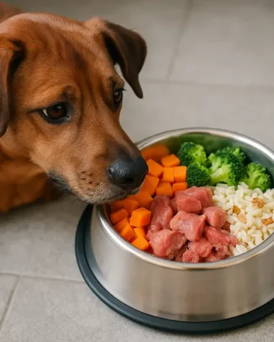cane con il muso nella ciotola