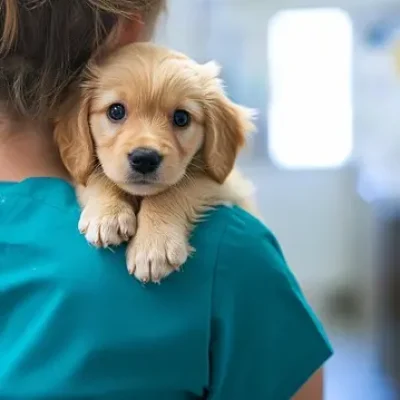cucciolo in braccio alla veterinaria
