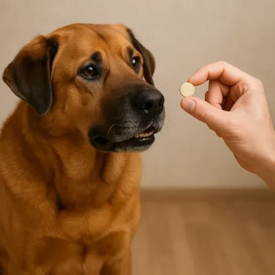 un cane durante la somministrazione di un integratore